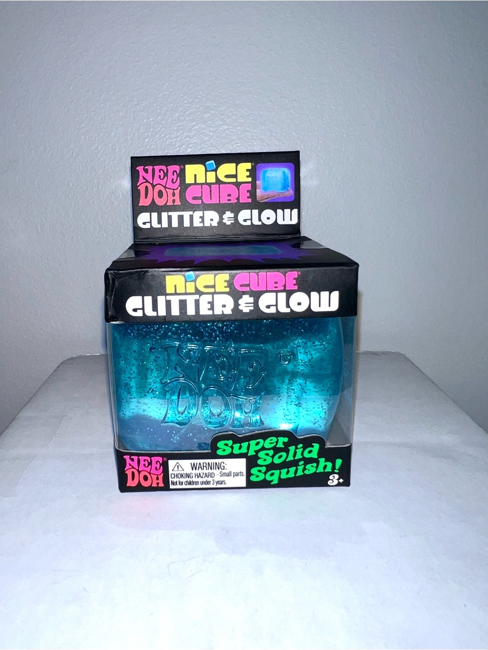 Neon Blue NEEDOH Nice Cube Glitter & Glow Super Solid Squish